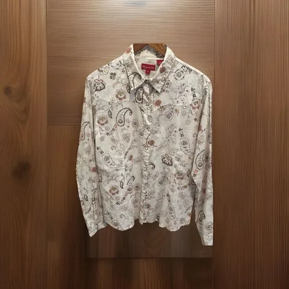 Panhandle Slim Womens XL White Paisley Western Rodeo Ranchwear Cowgirl Fit Shirt - Picture 2 of 16